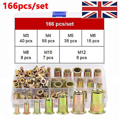 166x Mixed Rivnuts Blind Set Rivet Nuts Tool Threaded Nuts Anti-oxidation M3-M12 • £7.79