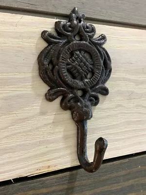 Antique Cast Iron Wall Hooks Brown Decorative Coat Hat Towel Hanging Vintage • $13.06