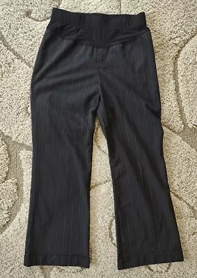 Duo Maternity Womens Career Pants Black W/ Pin Stripes Sz Medium Fashion Stretch • $14.99