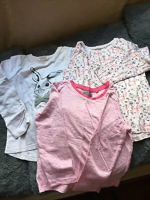 3 NEXT GIRLS  LONG SLEEVE T-SHIRTS AGE 18/24 Month GREAT CONDITION • £1.80