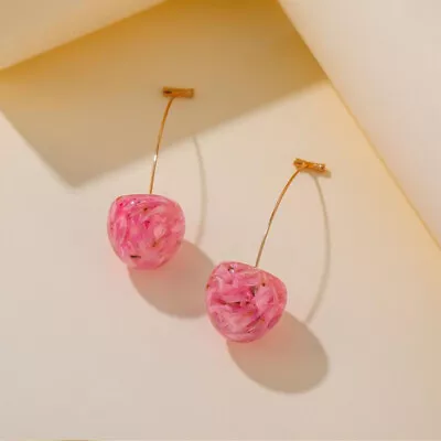 Fashin Resin Dried Flower Cherry Fruit Drop Earrings Women Gril Dangle Jewel.DD • $2.53