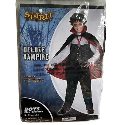 Spirit Halloween Boys Deluxe Vampire W/ Cape Size MED 7-10. No Medallion. • $15