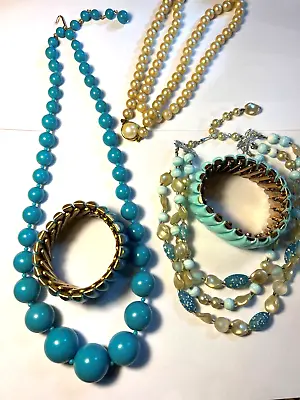 Vintage Lot Of 5 Beautiful Aqua Celluloid Faux Pearls Japan And Hong Kong • $21