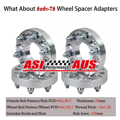 4Pcs 25mm 6studs 6X139.7 Aluminum Wheel Spacers Fit Nissan Patrol GQ GU 12X1.25 • $134.95