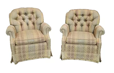 Pair Of Hancock & Moore Upholstered Club Armchairs Lounge Chairs Tufted Casters • $1499