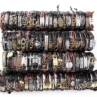 Wholesale Lots 30pcs Mixed Styles Vintage Alloy Leather Cuff Bracelets Jewelry • $29.03