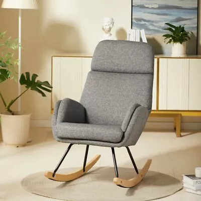 Rocking Chair Glider Chair Armchair Upholstered Tall Back Accent Nursery Fabric • $59.99