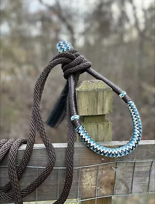 Teal And Brown Rawhide Bosal Nylon Mecate With Hair Tassel Bitless Hackamore • $49.95