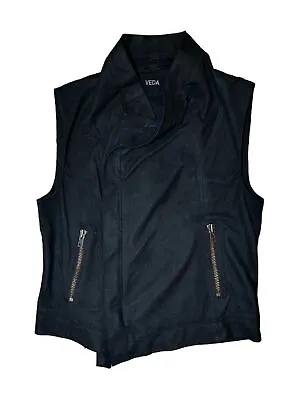 Veda Black Leather Sleeveless Moto Jacket Vest Medium • $98