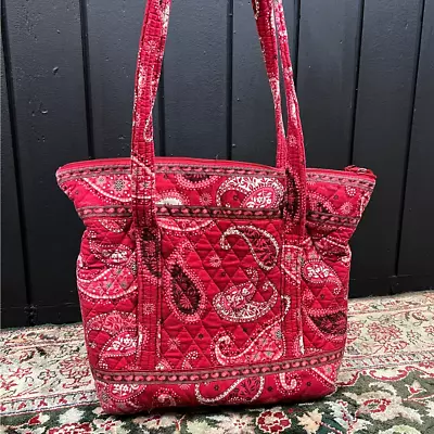 Vera Bradley Mesa Red Paisley Bandana Quilted Zipper Tote Book Bag  • $25