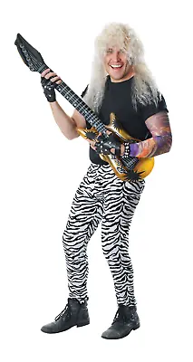 Mens Zebra Animal Print Trousers Rock Star Fancy Dress Costume 70s 80s Outfit • £14.99