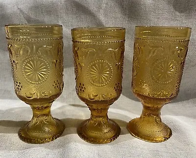 $15 • Buy 3 Vintage Brockway 1970s American Concord Amber Footed Goblets Glasses Pedestal