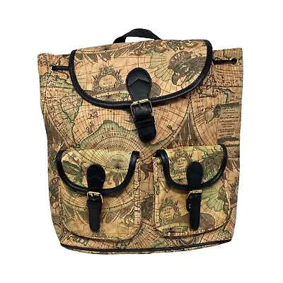 £14.99 • Buy Lucy World Map Faux Leather Backpack Bag Shoulder Gym Travel Drawstring 00s Y2K