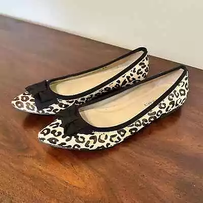 Ellen Tracy Cheetah Print Ballet Flats In Fawn With Black Bow Women's Size 8.5 • $28
