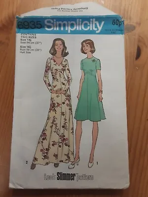 Vintage 1970s Simplicity 6934 High Waisted Mini Maxi Dress Pattern Size 14 16 • £5