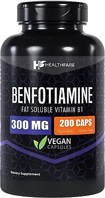 Benfotiamine 300mg 200 Veg Capsules Fat Soluble Thiamine Vitamin B1 HealthFare • $21.99