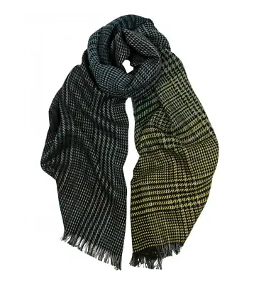 Checked 100% Lambswool Scarf Hogarth Blue Grey & Lime Ombre Long BNWT 50cmx180cm • £19.99