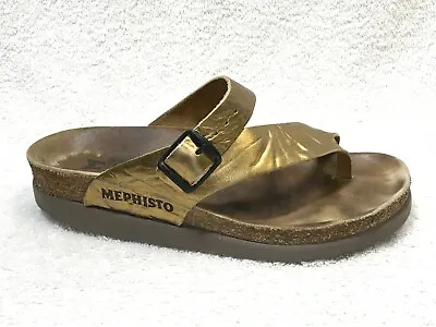 Mephisto Helen Metallic Gold Leather Thong Sandals Women 37 / 7 • $12