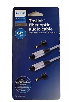 Philips 6' Elite Toslink Digital Fiber Optic Cable With 2 Mini Adapters - Gray • $8.88
