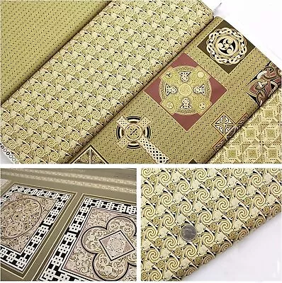 100% Cotton Fabric Khaki Celtic Material Gold Gilded Patchwork Bagmaking Dress • £12.99