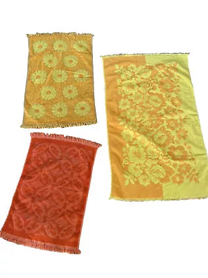 Vintage St. Marys Floral Bath Towel Flower Power Daisy Fringe Lot 3 Yellow • $24.98