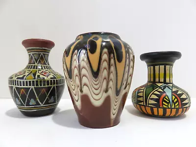 Vtg Lot 3 Mini Bulgarian & Native American ? Miniature Vases 1  SIGNED Pottery • $14.99