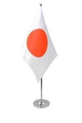 JAPAN DELUXE SATIN TABLE FLAG 9 X6  CHROME POLE & BASE Stands 15  JAPANESE • £12.50