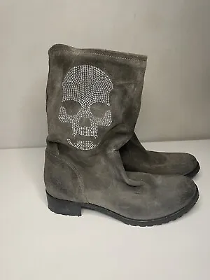 Luca Stefani Skull Boots Made In Italy Grey UK 5.5 • £14.99