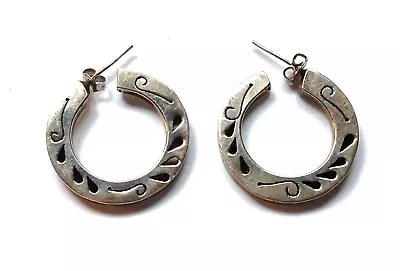 Vintage Taxco Mexico 925 Sterling Silver Scroll Design Hoops • $34.99