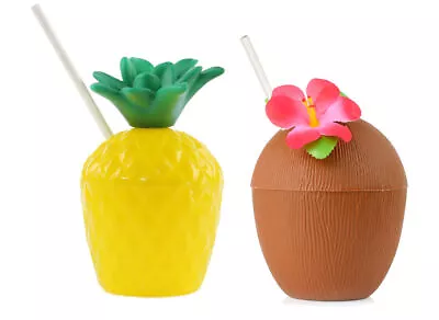 Hawaiian Plastic Cups - Beach Party Coconut Drinking Pineapple Party Supplies • £6.99