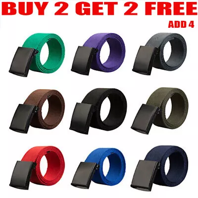 £6.99 • Buy Mens Womens Unisex Cotton Canvas Fabric Webbing Black Buckle Belt ArmQI
