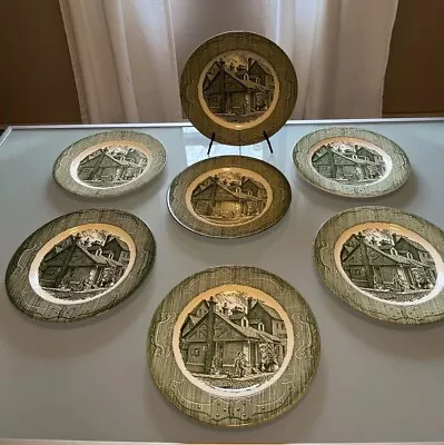 Lot Of 7 Vintage Royal China The Old Curiosity Shop Green Dinner Plates 10” • $59.95