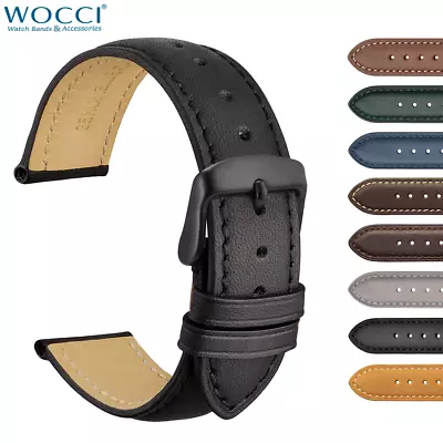 WOCCI Genuine Leather Watch Strap 14mm 16mm 18mm 19mm 20mm 21mm 22mm 23mm 24mm • $20.89