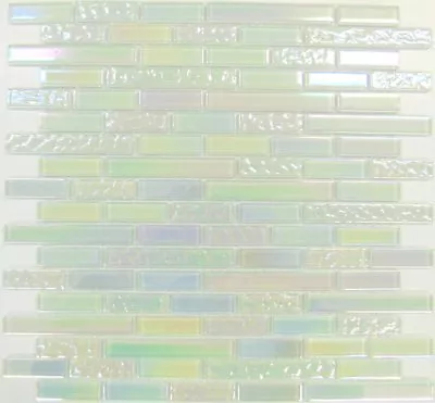 1 SQ M White Iridescent Textured And Plain Glass Mosaic Wall Tile Sheet GTR10172 • £40