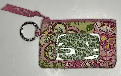 Vera Bradley Zip ID Case Mini Card Wallet W/ Key Chain Pink Green • $6.99