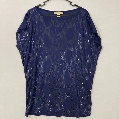 Michael Michael Kors Navy Sequins Round Neck Soft Stretch Top Large • $24