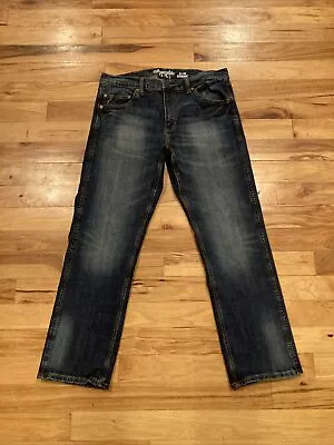 Wrangler Retro Slim Straight Blue Denim Western Jeans Mens TAG 34 Fits 36 X 30 • $27.50