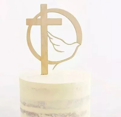 God Bless Baptism Communion Wooden Cake Topper | Christening Dove Party Supplies • $17.95