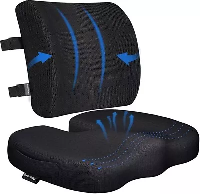 Memory Foam Seat Cushion & Back/Lumbar Support Pillow For Office Car Wheelchair • £19.95