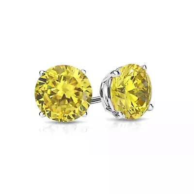 2 Ct. Round Canary Yellow Sapphire Stud Earrings In Solid Sterling Silver • $82.23