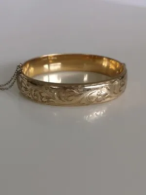 Vintage 9ct Rolled Gold Foliate Bangle & Safety Chain 16g • £59