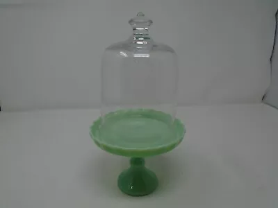 Jade Jadeite Green Glass Pioneer Woman Cupcake Pedestal Stand With Dome Lid • $175