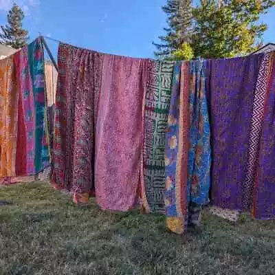 Wholesale Lot Of Indian Vintage Kantha Quilt Handmade Throw Reversible Blanket • $261.99