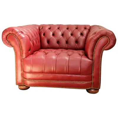 Vintage Chesterfield Lounge Leather Club Chair Rolled Arms And Back Tufted Seat  • $2446.50