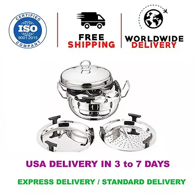 Vinod Stainless Steel Multi Kadai 26 Cm 2 Pcs Idli 2 Pcs Dhokla & 1 Steamer Set • $133.08