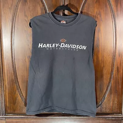 Harley Davidson Mens Shirt Size L Black Tank Top Cow Art Holsteins Omaha NE 2007 • $17.99