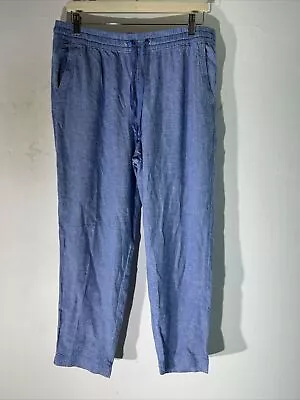 Womens M&S Marks&spencer Size Uk 16 Blue Linen Blend Tapered Leg Cropped Trouser • £9.99