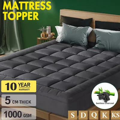 $54.52 • Buy Bamboo Charcoal Pillowtop Matress Topper Protector Cover Pad Underlay-All Sizes