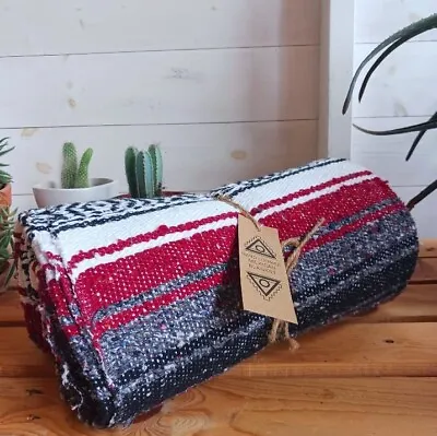 Mexican Falsa Blanket | Traditional Hand Loomed Rug  | Maroon  120cm × 185cm • £29.99