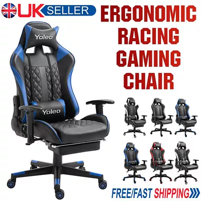 Racing Gaming Chair Leather Swivel Office Gamer Desk Chair Adjustable Footrest • £32.98